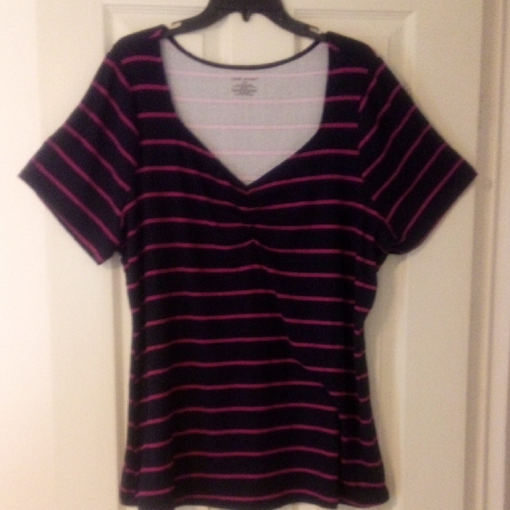 LANE BRYANT Striped V-Neck Short Sleeve Top  22/24